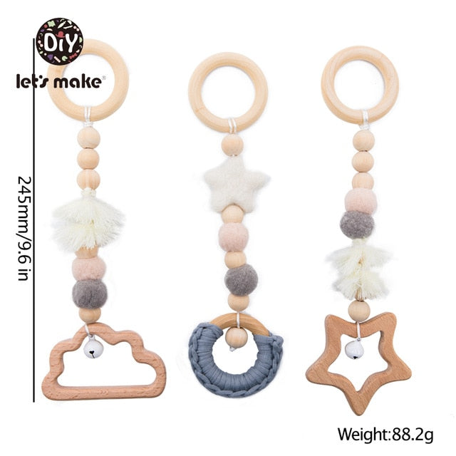 1SET- 4PCS Play Gym Wooden Beads Beech leaf Pendant