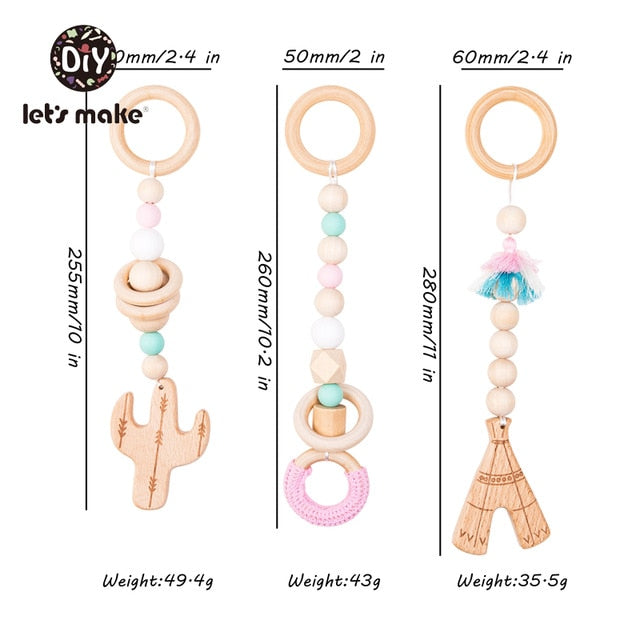 1SET- 4PCS Play Gym Wooden Beads Beech leaf Pendant
