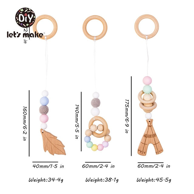 1SET- 4PCS Play Gym Wooden Beads Beech leaf Pendant