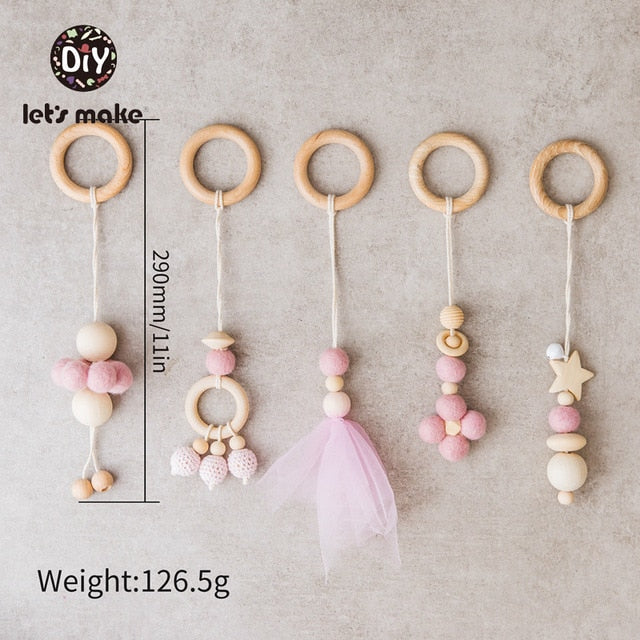 1SET- 4PCS Play Gym Wooden Beads Beech leaf Pendant
