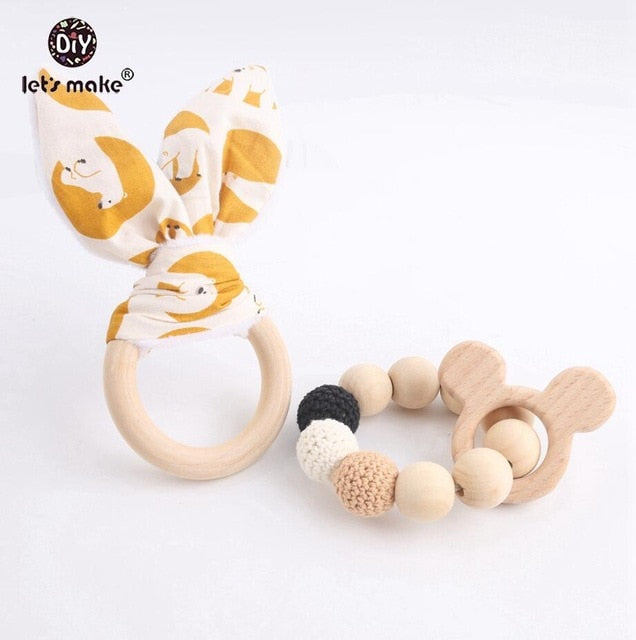 2PCs Bunny Ear Teething Wooden Bracelets