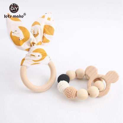 2PCs Bunny Ear Teething Wooden Bracelets