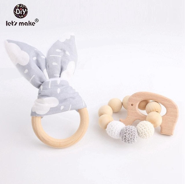2PCs Bunny Ear Teething Wooden Bracelets