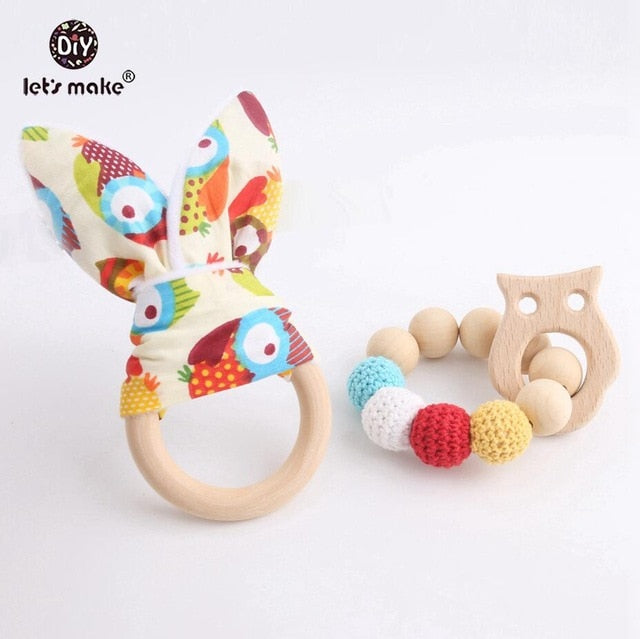 2PCs Bunny Ear Teething Wooden Bracelets