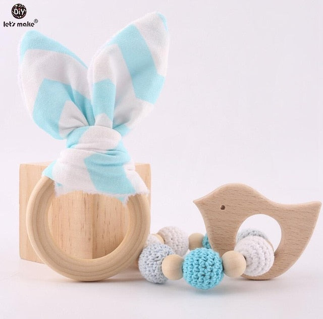 2PCs Bunny Ear Teething Wooden Bracelets