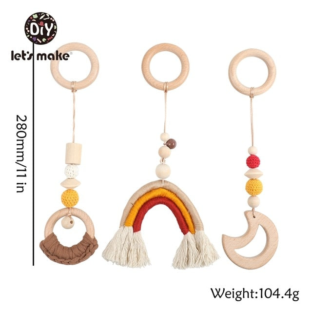 1SET- 4PCS Play Gym Wooden Beads Beech leaf Pendant