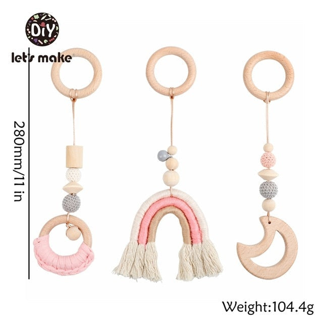 1SET- 4PCS Play Gym Wooden Beads Beech leaf Pendant