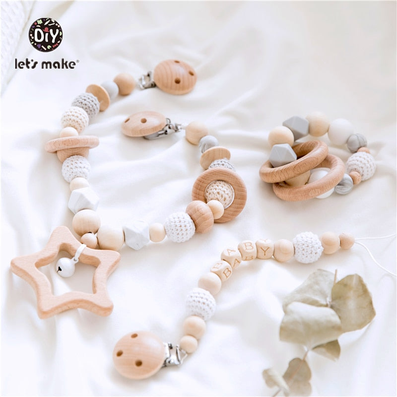 Personalize Silicone Bead Pacifier Chain Chewable Silicone Rattle Baby Toy