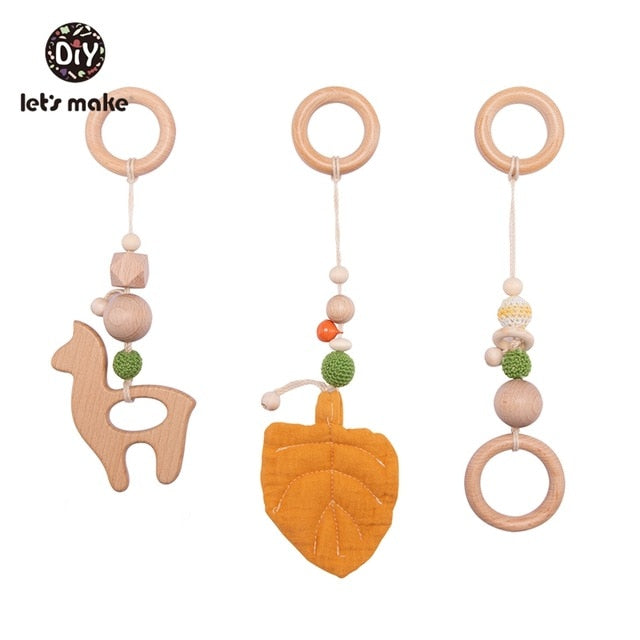 1SET- 4PCS Play Gym Wooden Beads Beech leaf Pendant