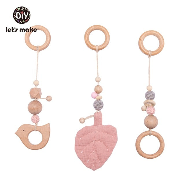 1SET- 4PCS Play Gym Wooden Beads Beech leaf Pendant