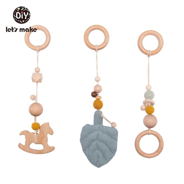 1SET- 4PCS Play Gym Wooden Beads Beech leaf Pendant