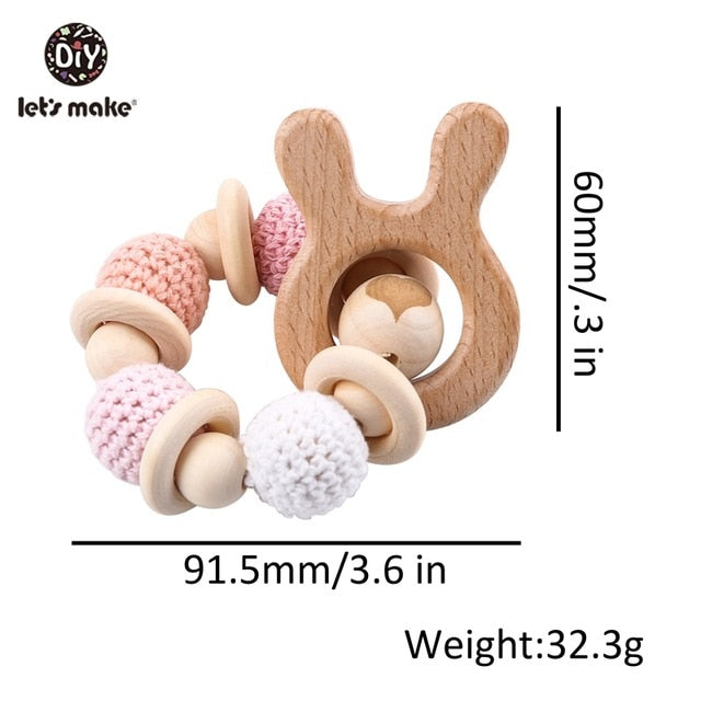 2PCs Bunny Ear Teething Wooden Bracelets