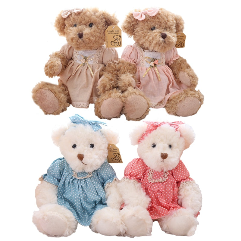 2PCS Lovely Couple Teddy Bear With Cloth Plush Toys