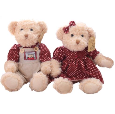 2PCS Lovely Couple Teddy Bear With Cloth Plush Toys